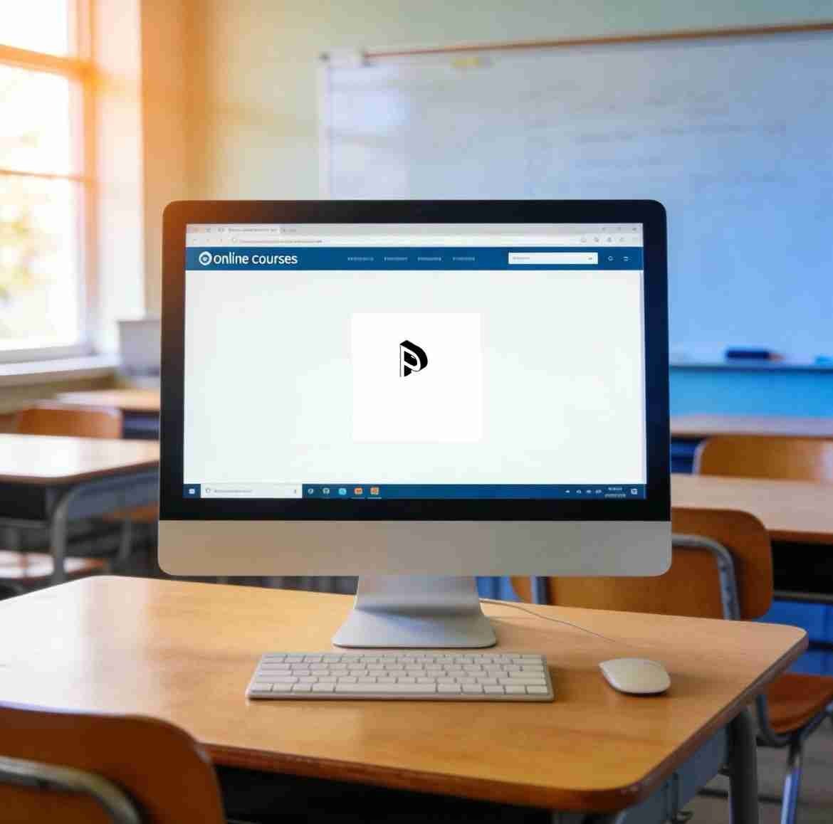 Desktop computer screen displaying the Perspectives2Try digital courses platform in a classroom setting